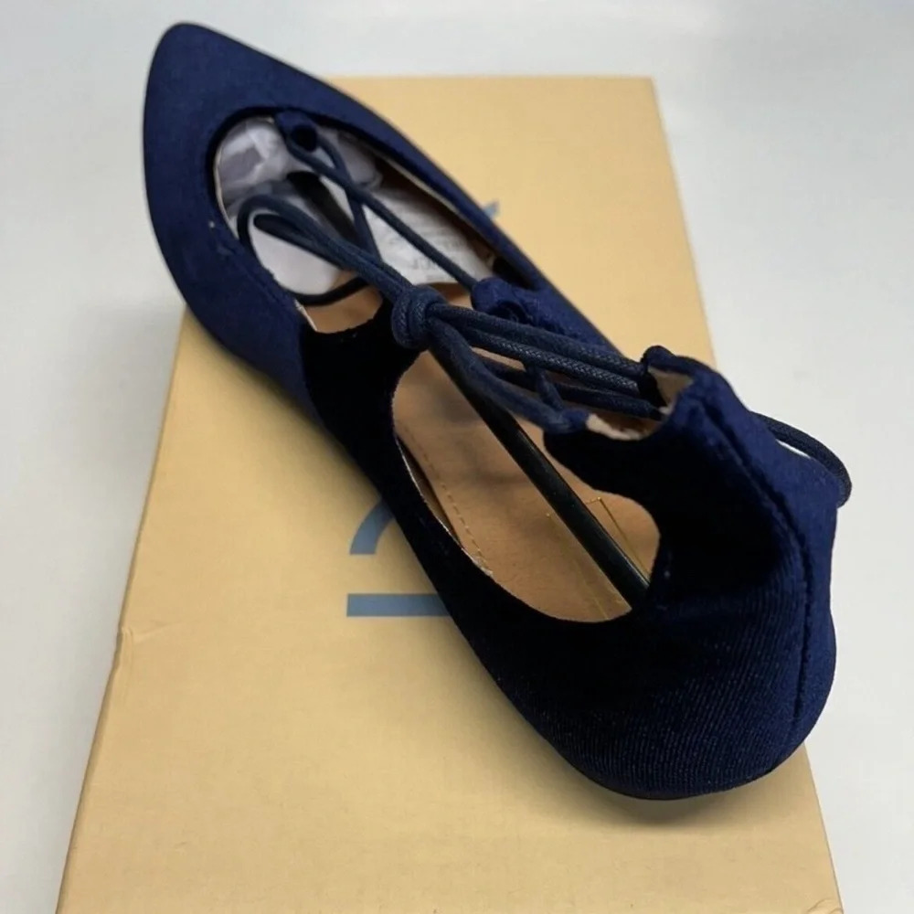 Yoki Navy Blue, Velvet, Ankle Lace Up, Urban-80 Flats - Picture 10 of 12